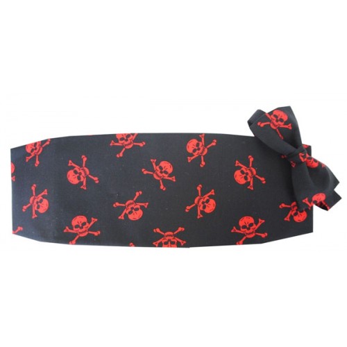 Red Skull and Cross Bones Cummerbund and Bow Tie Set